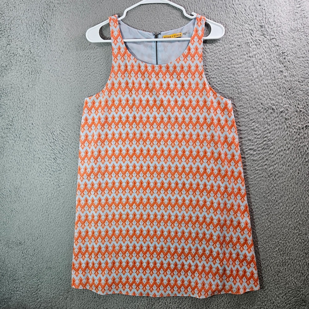 Alice + Olivia Sleeveless Dress Medium Lined Geometric Print Orange Light Blue